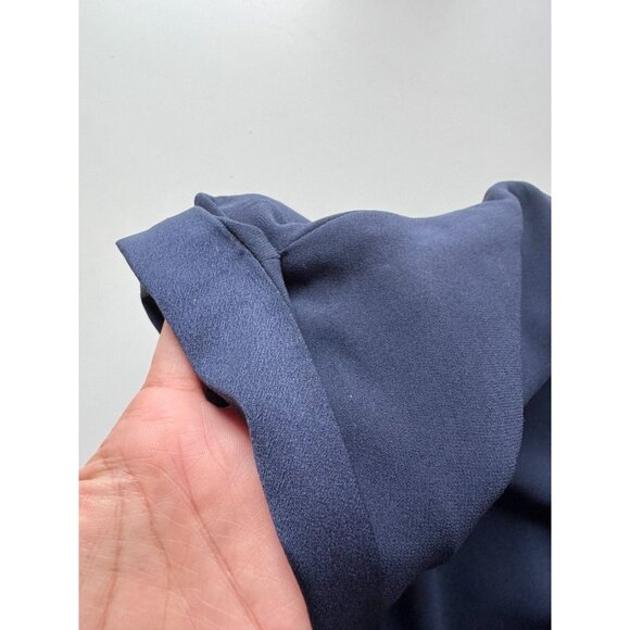 MM.LAFLEUR Betty Navy Blue Matte Crepe Cuffed Boat Neck Blouse Top, Size XL - Picture 7 of 14